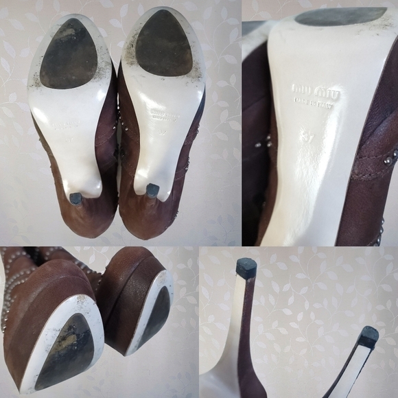 Miu Miu Y2K Platform Stiletto Boots - Studded Brown Ankle Heels 37 Designer - Picture 12 of 15
